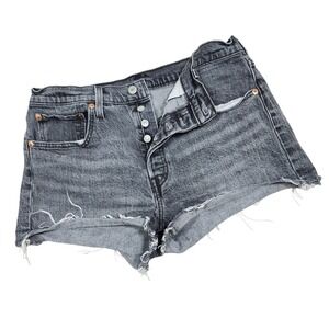 Levi's 501 Cutoff Denim Shorts Grey Wash Button Fly Distressed Women's W31